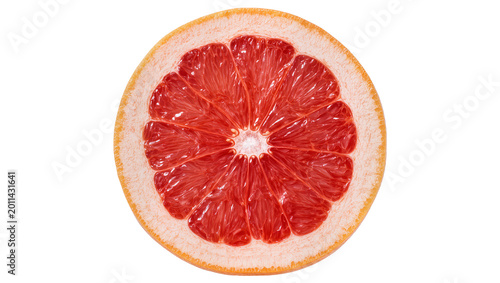 Foto Juicy pink grapefruit slice with textured rind, isolated on transparent backgrou
