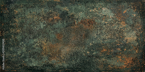 Tableau sur toile Texture abstract, capturing the intricate details and rugged beauty of weathered metal, its surface displaying shades of green, brown, and hints of oxidation