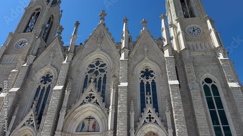 Santuario dell’Addolorata in Castelpetroso, Molise Italy, neo gothic catholic church exterior architecture, religious landmark, 4K ProRes