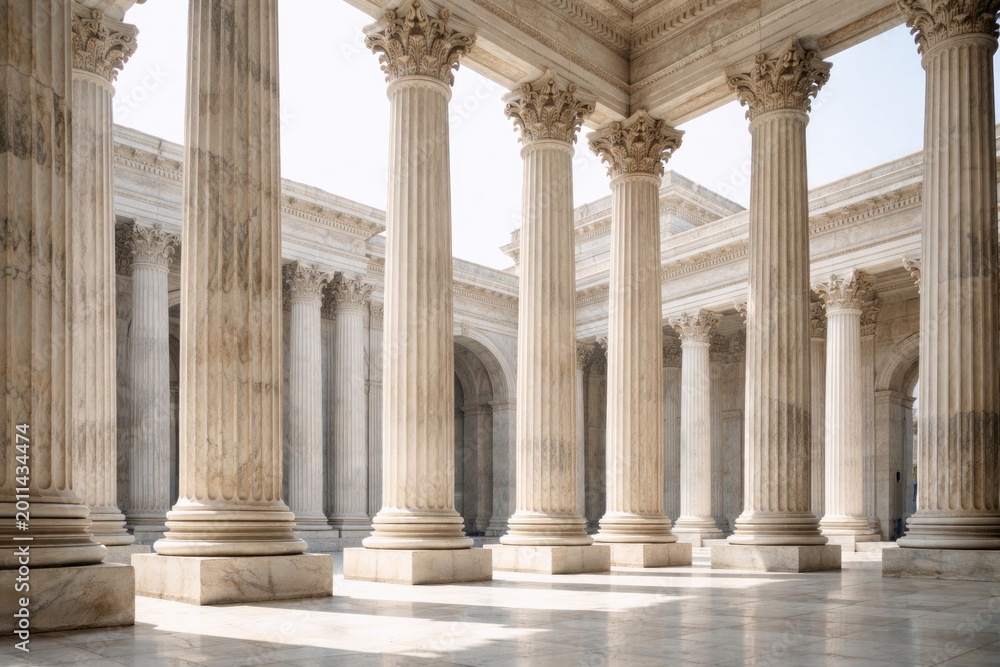 Fototapeta premium Tall ancient Roman marble columns displayed on a bright white backdrop