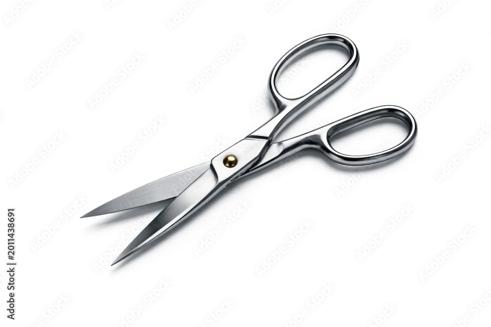 Fototapeta premium Single metal cutting scissors displayed on bright white background