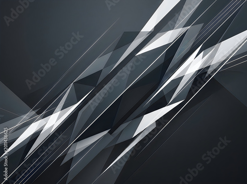 Abstract dark background with sharp white diagonal lines and geometric shapes for modern digital art and technology design projects