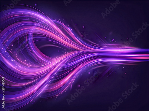 Abstract glowing purple light lines moving fast in a dark space creating a digital energy flow effect for technology and modern creative design projects representing speed and motion concepts