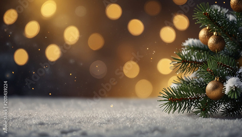 Christmas background with snow and fir branches – festive winter holiday banner