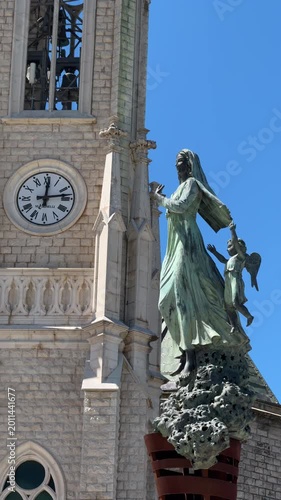 Santuario dell’Addolorata in Castelpetroso, Molise Italy, neo gothic catholic church exterior architecture, religious landmark, 4K ProRes