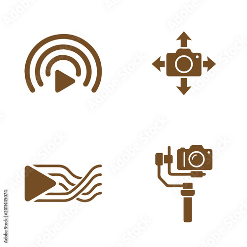 Bild auf Leinwand Camera stabilization icons: play camera gimbal stabilizer with streaming