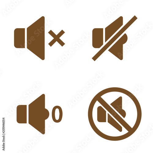 Volume control icons: muted speaker low volume zero no sound