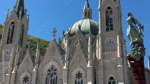 Santuario dell’Addolorata in Castelpetroso, Molise Italy, neo gothic catholic church exterior architecture, religious landmark, 4K ProRes