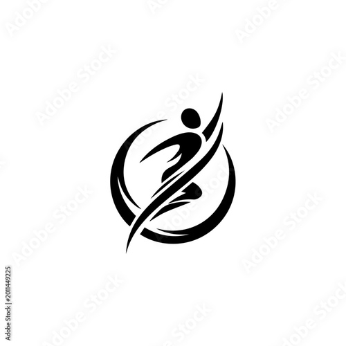 Fotografie A person runs swiftly within circular motion lines in a graphic illustration