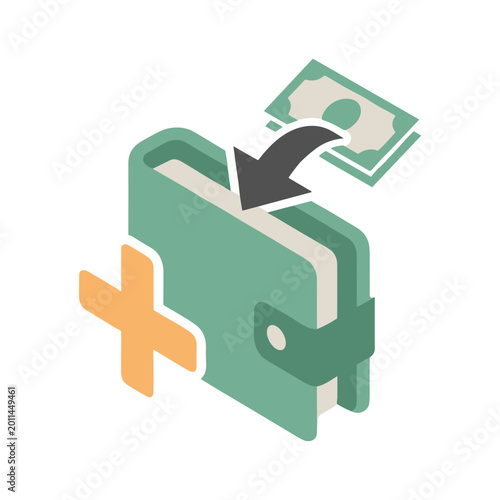 Wallet top up and cash deposit isometric icon vector illustration