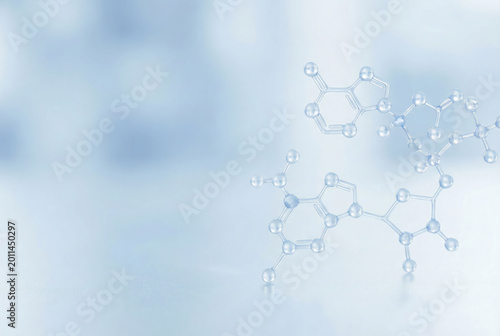 Molecular structure illustration featuring interconnected atoms and bonds on a soft blue background, representing scientific research and chemistry concepts in a modern design