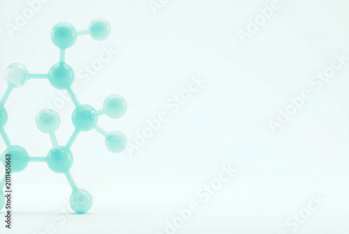Molecular structure model in light blue color on a clean white background, showcasing interconnected atoms and bonds for educational and scientific purposes