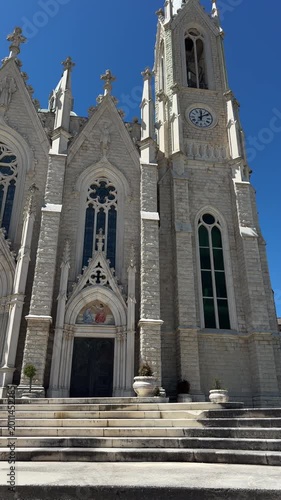 Santuario dell’Addolorata in Castelpetroso, Molise Italy, neo gothic catholic church exterior architecture, religious landmark, 4K ProRes