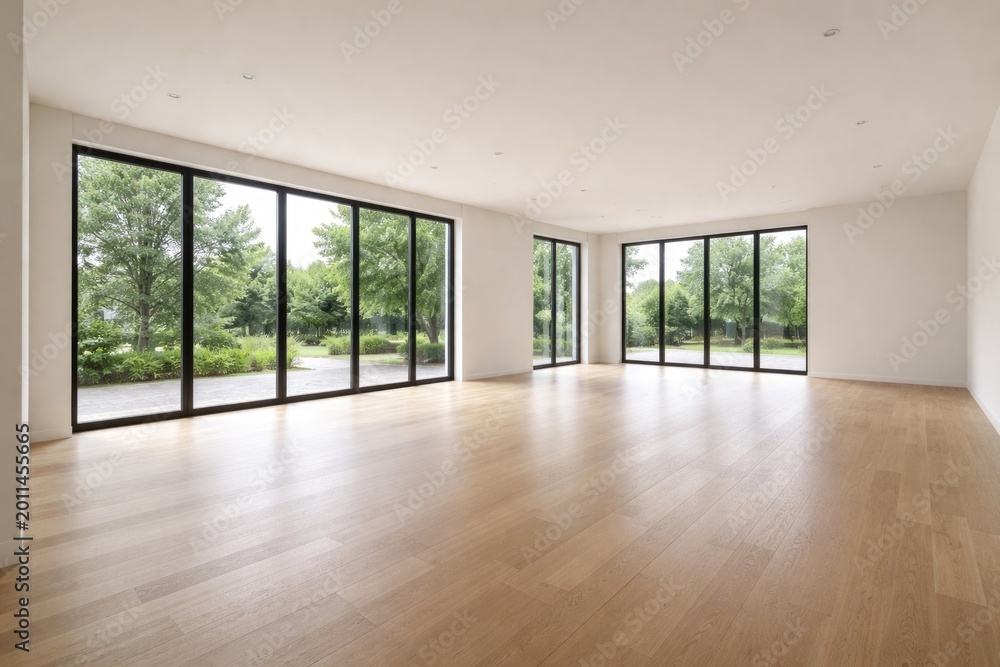 Fototapeta premium Minimalist empty living area showcasing window panels