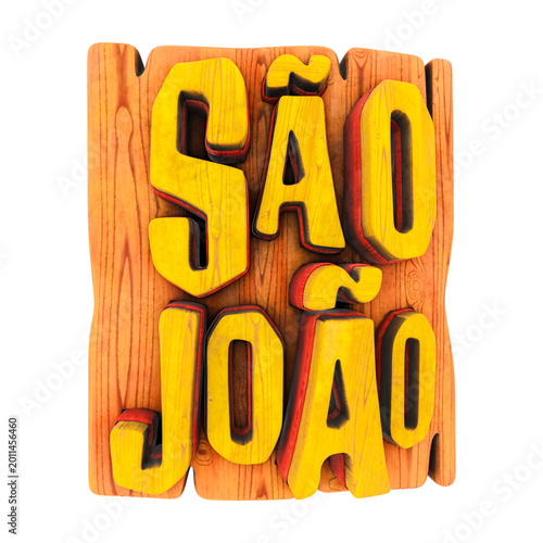 Cuadro en lienzo Texto 3D São João em tipografia de madeira com estilo festa junina