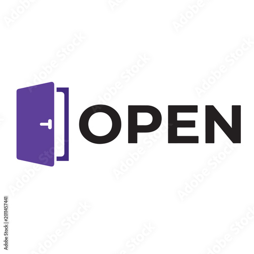 Purple door with open sign symbol