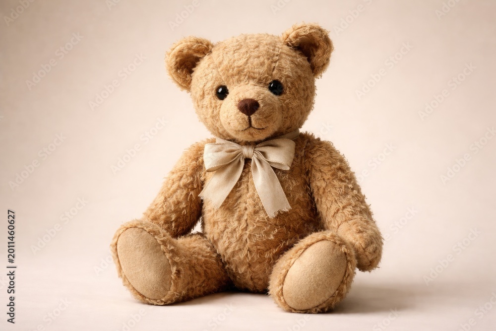 Fototapeta premium Old fashioned stuffed teddy bear displayed on a clean solid backdrop