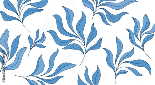 Fotografija Blue marine leaves on stems illustration for botanical nature background art