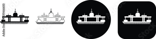 Принти на полотні Side profile of a multi-level ferry boat or barge with distinctive superstructur