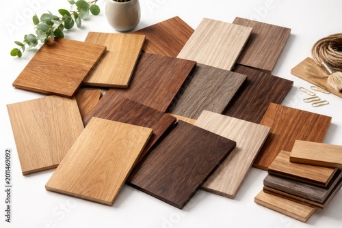 White background featuring a variety of wood veneer samples for home decor choices