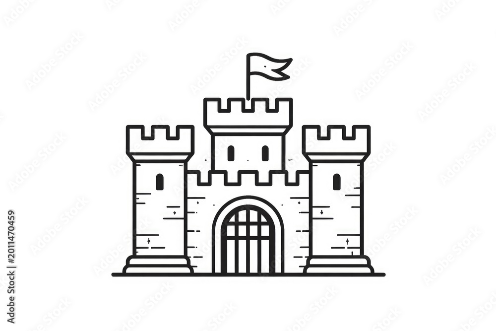 Fototapeta premium isolated icon of fortress with battlements in simple line style