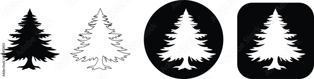 Fototapeta premium Pine tree silhouette outline circle square conifer evergreen nature