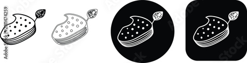 Foto Stylized flat bean pod with leaf in outline and filled versions on white and bla