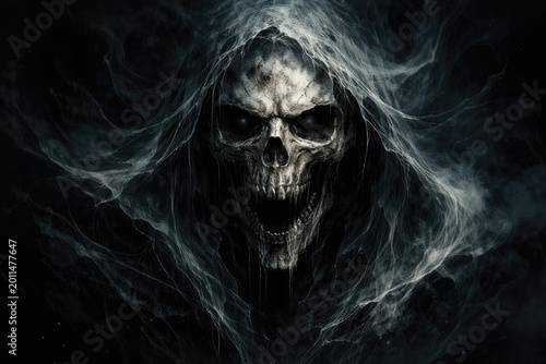 Ghostly skull graphic art showcasing terrifying horror style