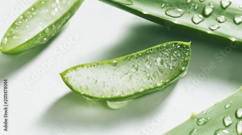 Fresh aloe vera leaves with moisture drops for natural skincare and beauty