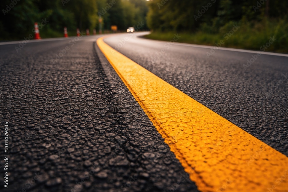 Fototapeta premium Yellow traffic line highlighting road edge for safety