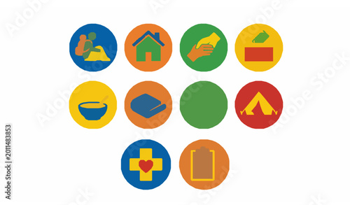 Foto Homeless support and housing insecurity solid icon set with nonprofit charity an