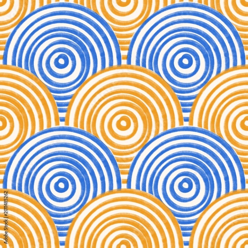 Seamless Retro Geometric Circle Pattern Blue Yellow Abstract Background