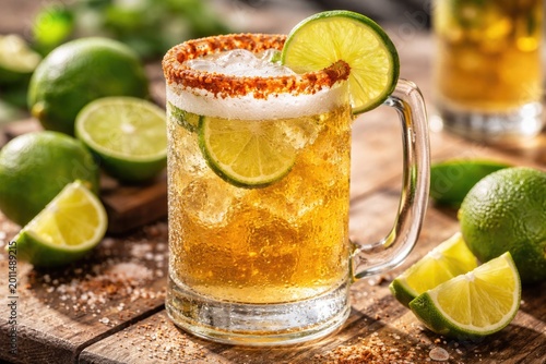 Refreshing lime infused Mexican chelada with light beer blend