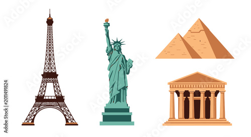 Monumental landmarks of the world icons.