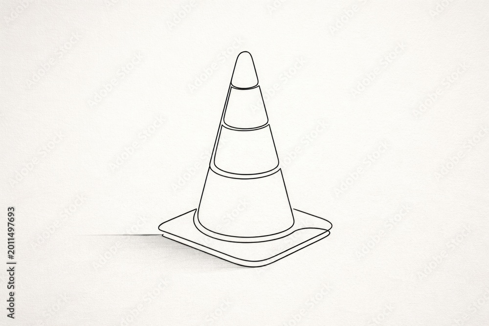 Fototapeta premium Continuous line minimalistic depiction of a traffic cone shape