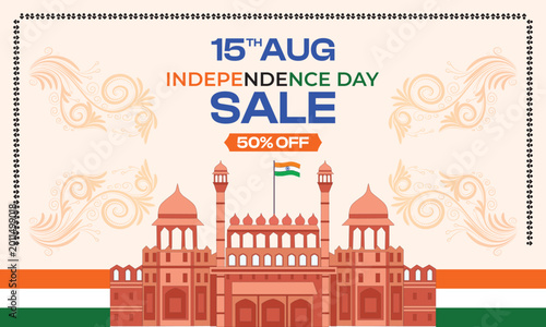 Independence day of India freedom festival offer sale concept. 50% off on shopping.