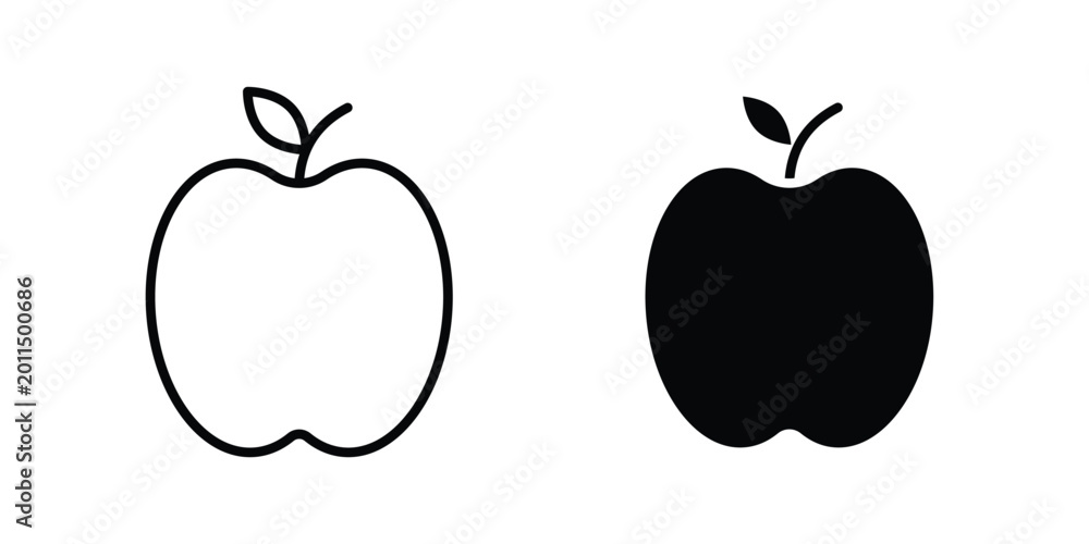 Fototapeta premium Apple icon illustration design vector set in black.