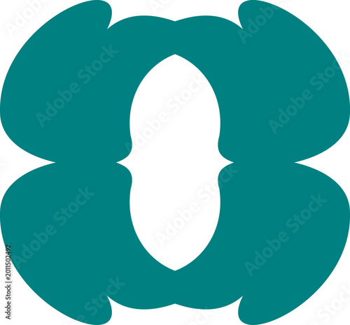 Teal ornamental textile motif vector, symmetrical clover‑flower abstract design with central void for fabric, logos, and decorative creative projects
