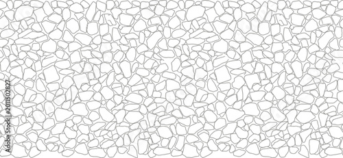 Tableau sur toile Seamless random stone rubble masonry texture in clean black and white line art v