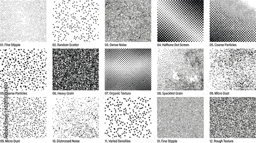 Bild auf Leinwand Professional stipple and grain texture library featuring twelve unique black and