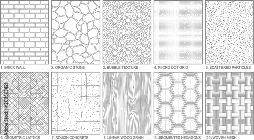Fotografía Set of ten distinct architectural surface textures including brick wall and ston