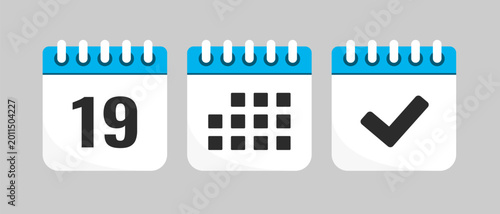 Set icons page calendar - day 19, agenda, done