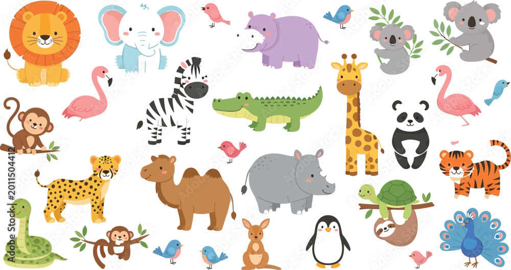 Obraz premium Colorful cartoon animals illustration set Vector