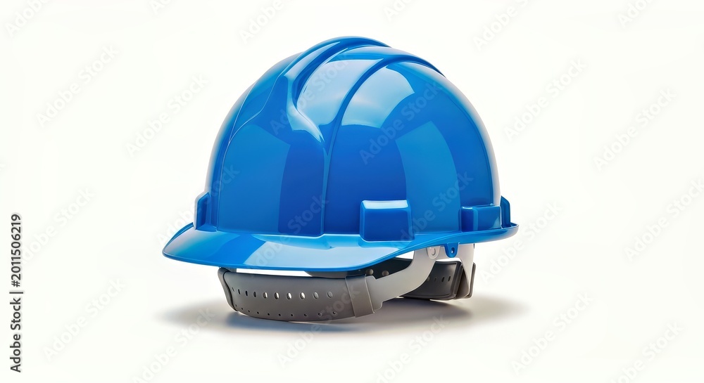 Fototapeta premium Bright Blue Construction Helmet Isolated on White Background Stock Photo