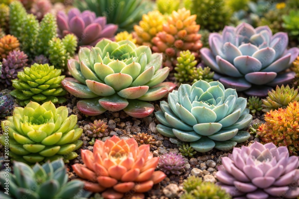 Fototapeta premium Miniature succulent plants arranged for a vibrant eye catching effect