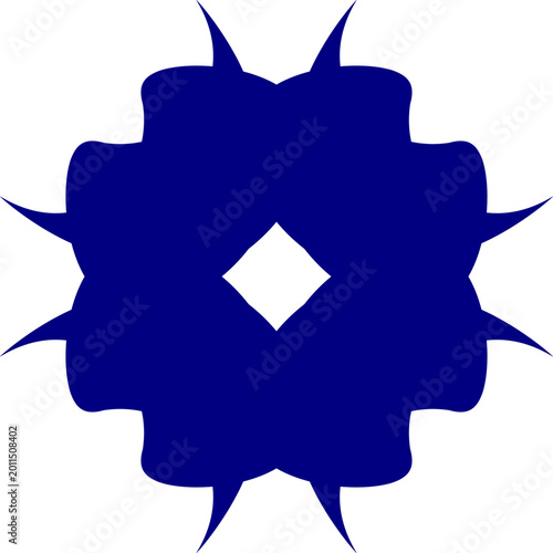 Blue abstract symmetrical floral ornament lotus shape flourish decorative design element - Dark blue ornamental textile motif vector, petal‑diamond starburst abstract