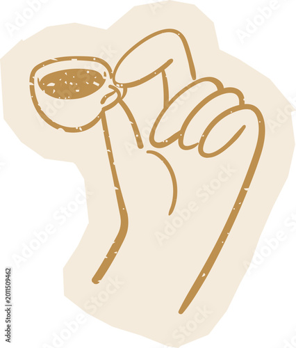 hand holding coffee cup doodle line art hand drawn roughen textured sticker