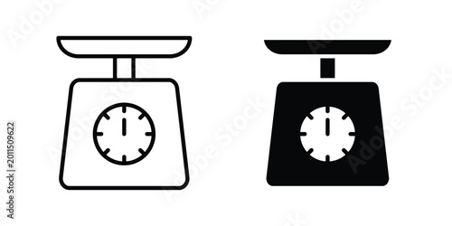 Photos Kitchen scales icon illustration design vector set in black.