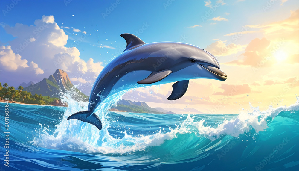 Fototapeta premium Dolphin Jumping in Blue Ocean