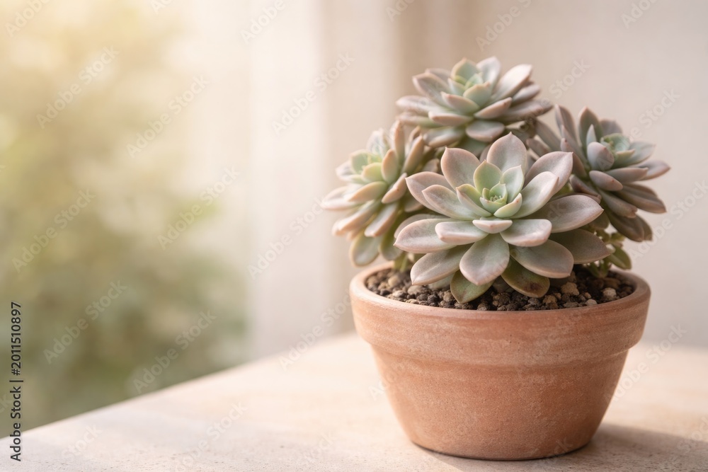 Fototapeta premium Potted Graptopetalum succulent with ample copyspace